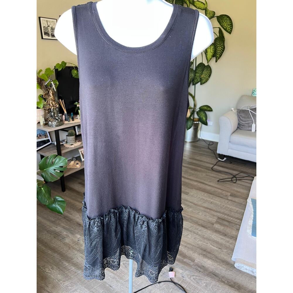 Logo Layers Lori Goldstein Knit Tank double lace/chiffon bottom TrimGray S #494